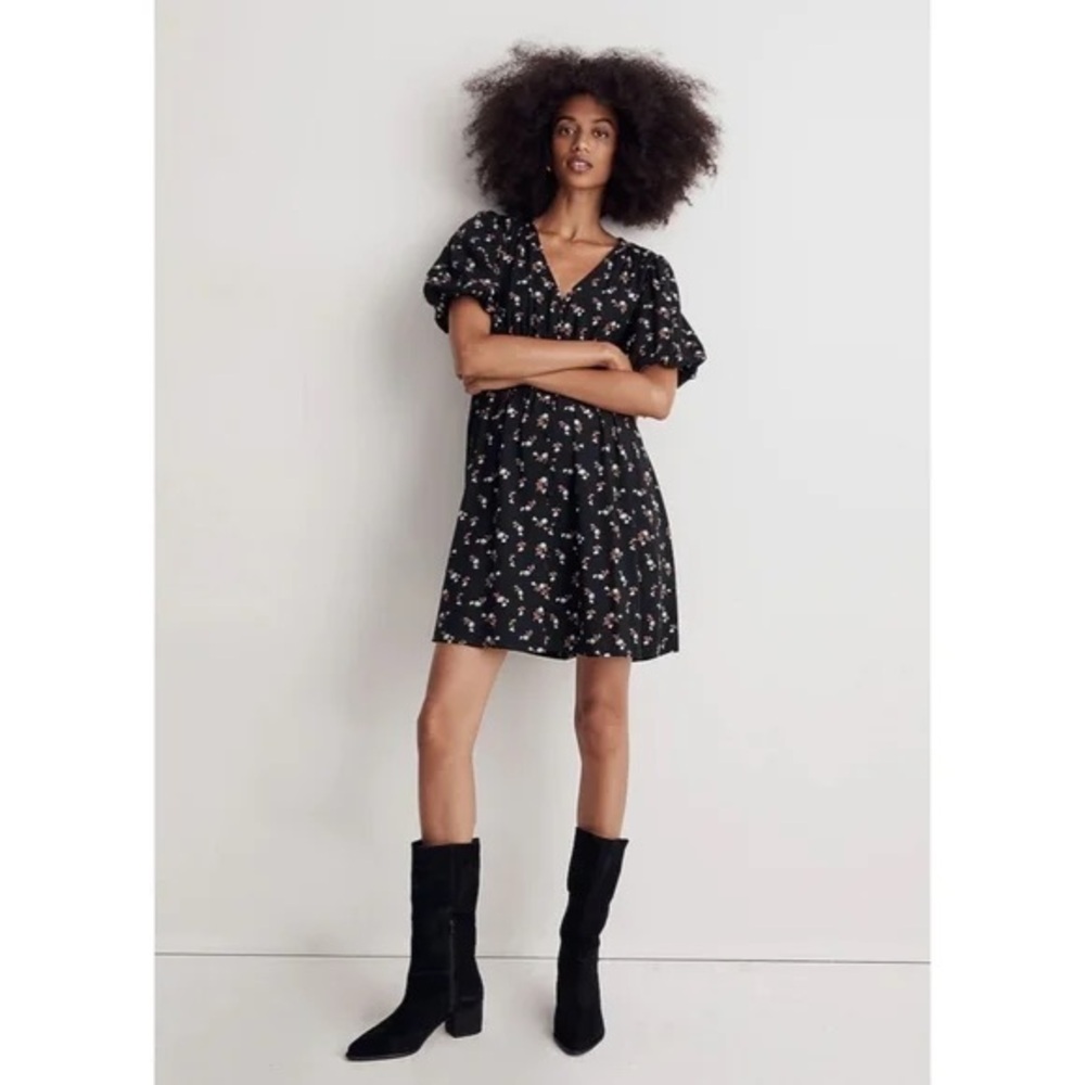 Madewell Barely Worn S Floral Black Dress